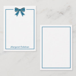 Tarjeta Pequeña Preppy Blue and White Bow Personalized