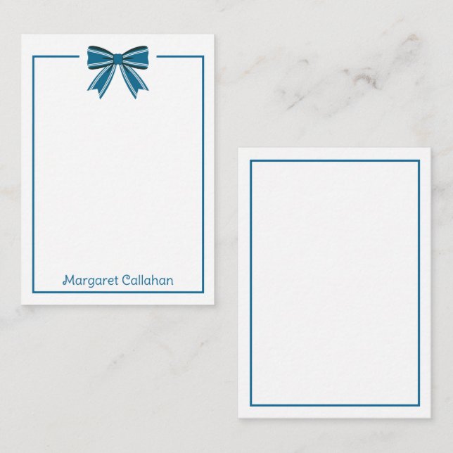 Tarjeta Pequeña Preppy Blue and White Bow Personalized (Anverso / Reverso)