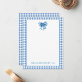 Tarjeta Pequeña Preppy Blue y White Gingham y Bow