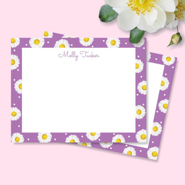 Tarjeta Pequeña Preppy Daisies Floral Acuarela Lavanda y Amarillo (Subido por el creador)