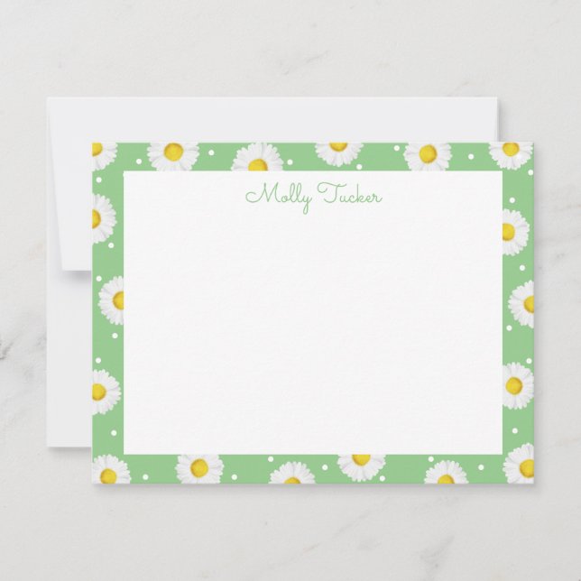 Tarjeta Pequeña Preppy Daisies Primavera Floral acuarela Verde (Anverso)