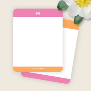 Tarjeta Pequeña Preppy Monograma Rosa y Naranja Femenino