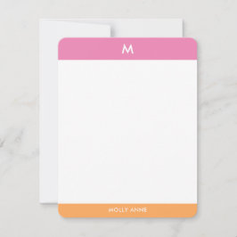 Tarjeta Pequeña Preppy Monograma Rosa y Naranja Girona