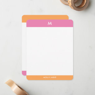 Tarjeta Pequeña Preppy Monograma Rosa y Naranja Girona