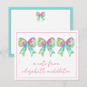 Tarjeta Pequeña Preppy Pink and Green Bows Personalizados