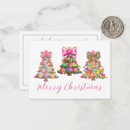 Tarjeta Pequeña Preppy Pink and Green Christmas Trees