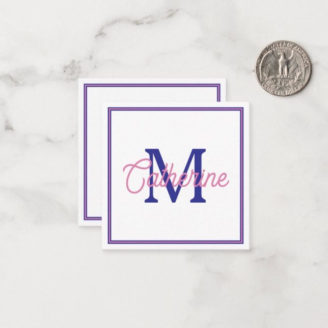 Tarjeta Pequeña Preppy Pink and Navy Blue Simple Monogram (Anverso/Reverso In Situ)