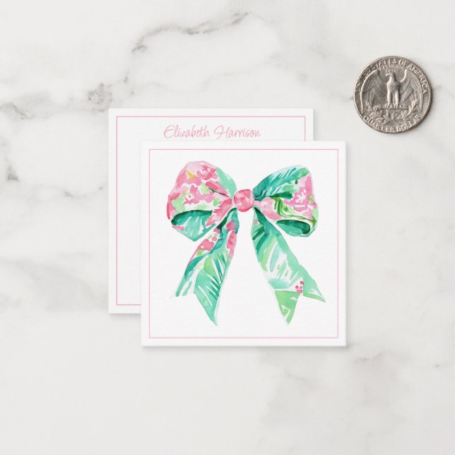 Tarjeta Pequeña Preppy Pink Floral Bow Personalizado (Anverso/Reverso In Situ)