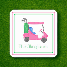 Tarjeta Pequeña Preppy Pink Golf Cart Regalo de frontera personali