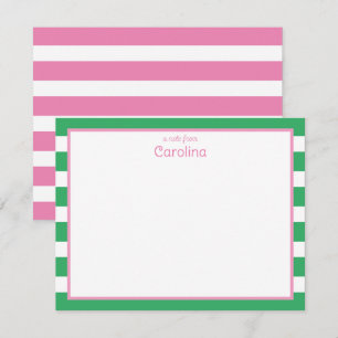 Tarjeta Pequeña Preppy Rosa y Rayas Verde Primavera Femenino