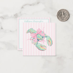 Tarjeta Pequeña Preppy rosa y verde Langosta acuarela en raya