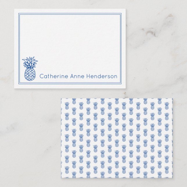 Tarjeta Pequeña Preppy Tropical Navy Blue Pineapple Personalizado (Anverso / Reverso)
