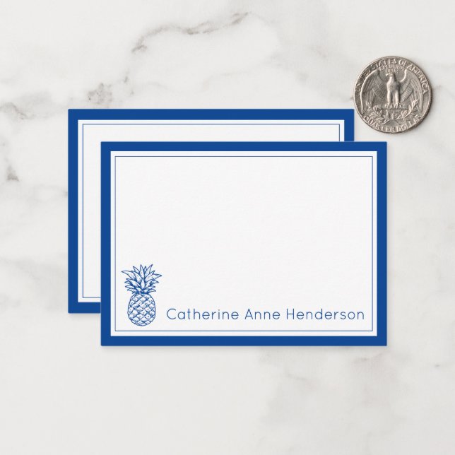Tarjeta Pequeña Preppy Tropical Navy Blue Pineapple Personalizado (Anverso/Reverso In Situ)