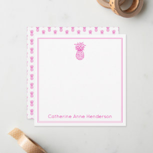 Tarjeta Pequeña Preppy Tropical Rosa Piña Personalizado