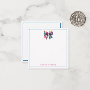 Tarjeta Pequeña Preppy Watercolor Plaid Bow Personalizado