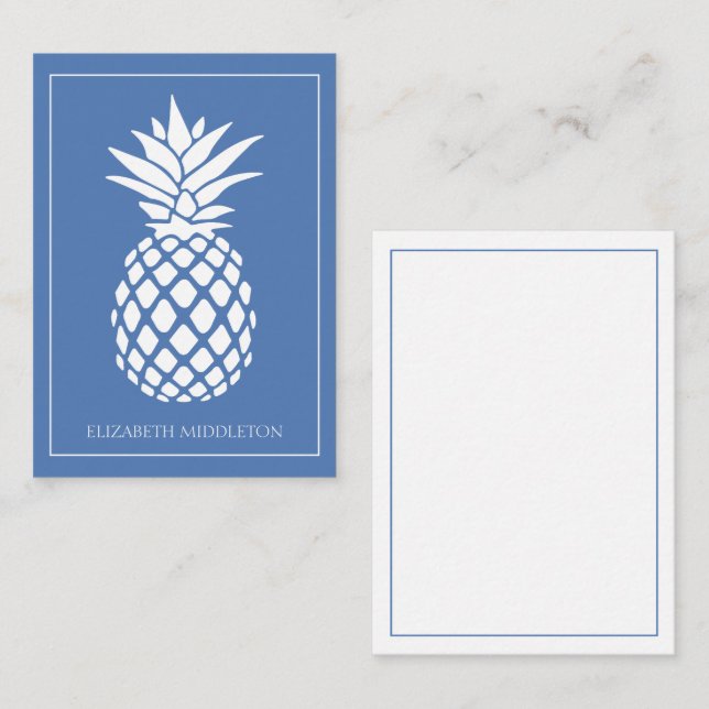 Tarjeta Pequeña Preppy White Pineapple on Blue (Anverso / Reverso)