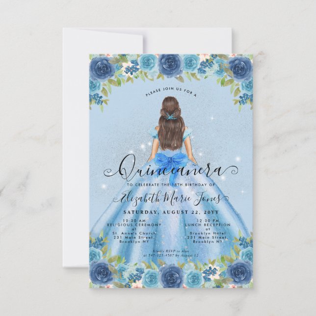 Tarjeta Pequeña Presupuestario Floral Dusty Blue Glam Princesa Qui (Anverso)