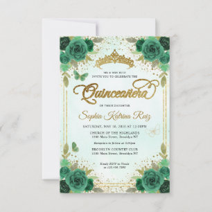 Tarjeta Pequeña Presupuestario Floral Esmeralda Verde Glam Oro Qui