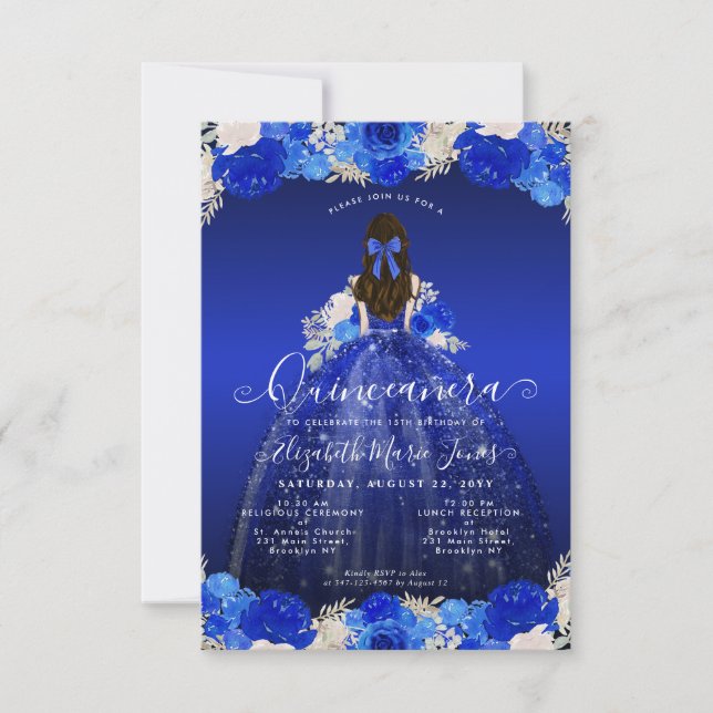 Tarjeta Pequeña Presupuestario Floral Real Princesa Azul Glam Quin (Anverso)