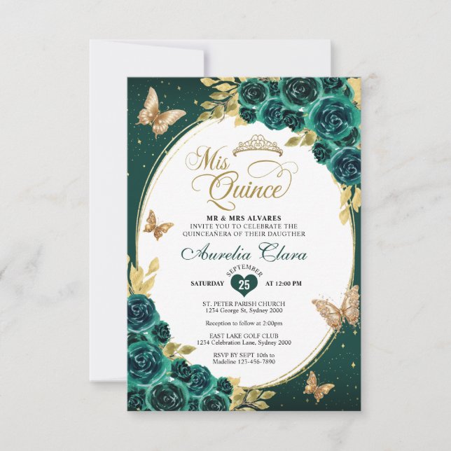 Tarjeta Pequeña Presupuestario Mariposa de oro esmeralda floral Qu (Anverso)