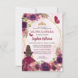 Tarjeta Pequeña Presupuestario Maroon Red Gold Floral Princesa Qui