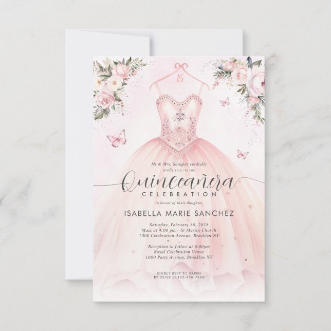 Tarjeta Pequeña Presupuestario Rubor Princesa Floral Rosa Gown Qui (Anverso)