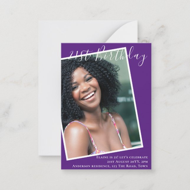 Tarjeta Pequeña PRESUPUESTO 21º cumpleaños Invitar FOTO Keepsake (Anverso)