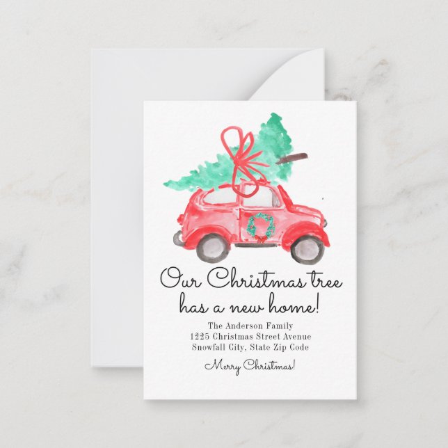 Tarjeta Pequeña Presupuesto Árbol de Navidad Nuevo guión de auto r (Anverso)
