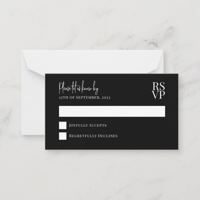 Tarjeta Pequeña PRESUPUESTO Boda blanca y negra RSVP (Anverso)