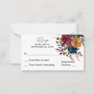 Tarjeta Pequeña Presupuesto Burgundy & Naval Floral otoño SM sin c