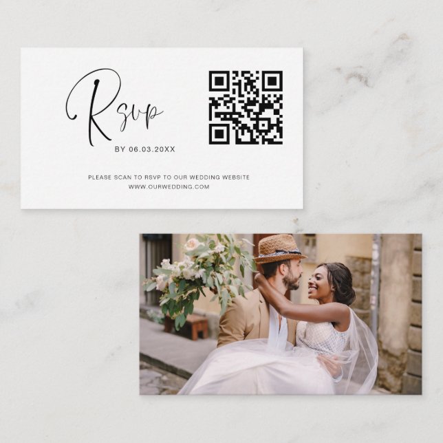 Tarjeta Pequeña Presupuesto Código QR RSVP Boda Foto (Anverso / Reverso)