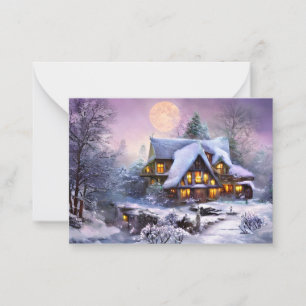 Tarjeta Pequeña Presupuesto de casa de campo nevado mini Navidad