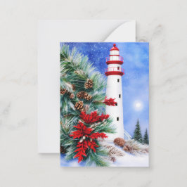 Tarjeta Pequeña presupuesto de mini faro de Navidad nevado