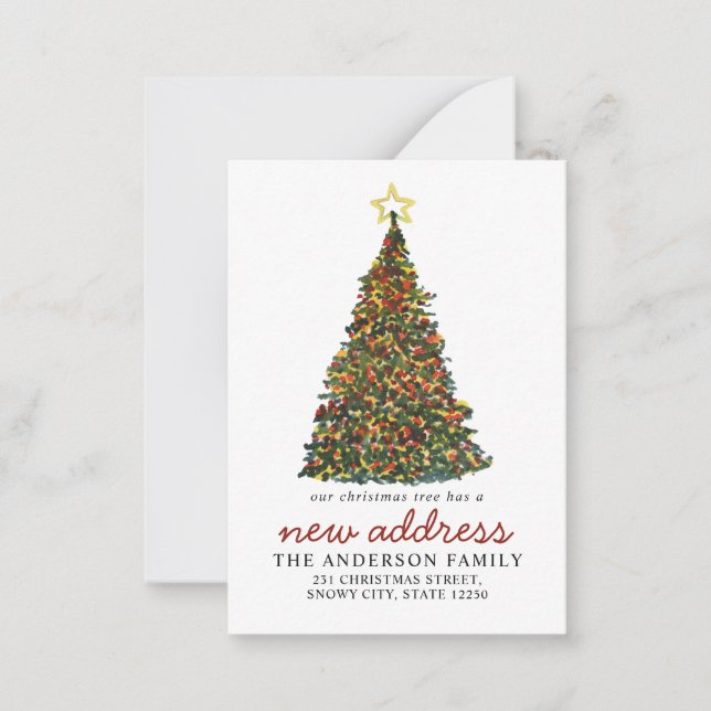Tarjeta Pequeña Presupuesto de Navidad Árbol Nueva dirección de va (Anverso)