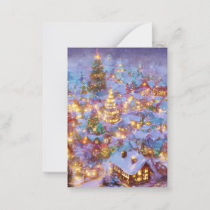 Tarjeta Pequeña Presupuesto de pueblo navideño nevado mini Navidad