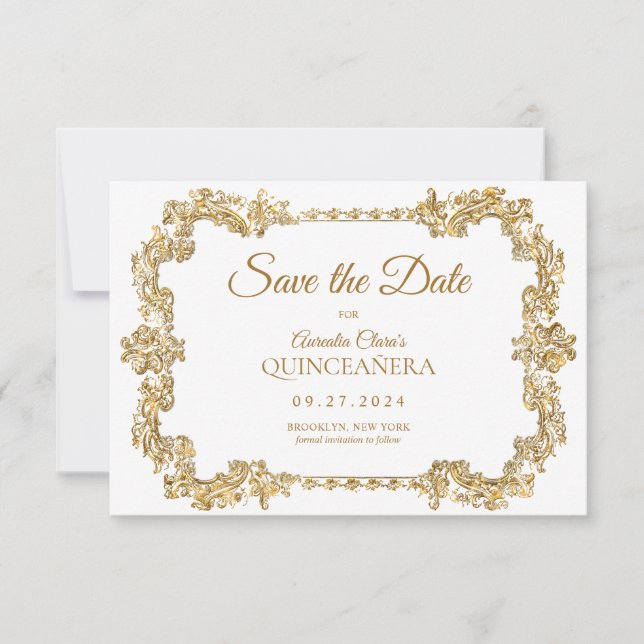 Tarjeta Pequeña PRESUPUESTO Elegante Marco dorado blanco marfil Qu (Anverso)