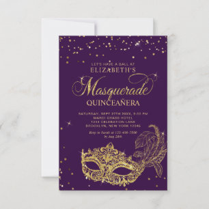 Tarjeta Pequeña PRESUPUESTO Elegante Mascarada de Oro Púrpura Quin