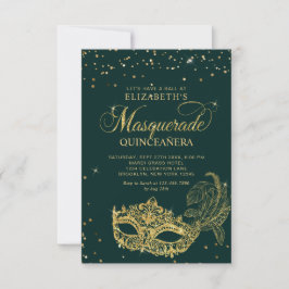 Tarjeta Pequeña PRESUPUESTO Elegante Mascarada de Oro Verde Quince