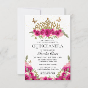 Tarjeta Pequeña PRESUPUESTO Elegante Oro Floral Rosa Tiara Quincea