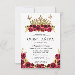 Tarjeta Pequeña PRESUPUESTO Elegante Red Floral Gold Tiara Quincea
