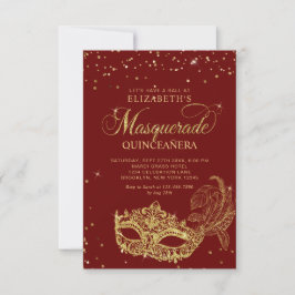 Tarjeta Pequeña PRESUPUESTO Elegante Red Gold Masquerade Quinceañe