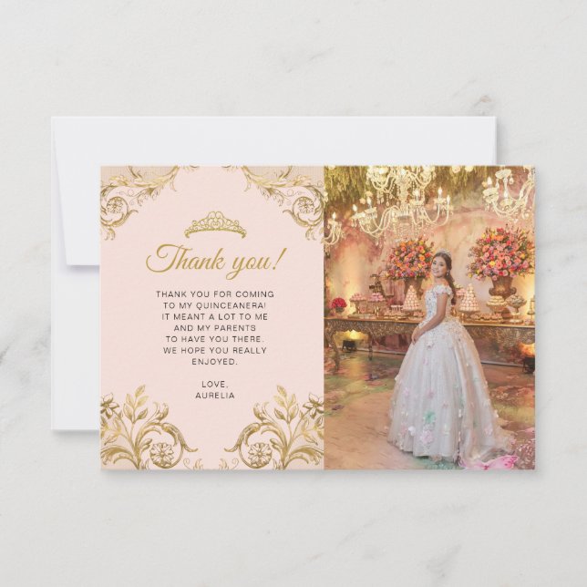 Tarjeta Pequeña PRESUPUESTO Elegante Rubor Rosa Oro Foto Quinceañe (Anverso)