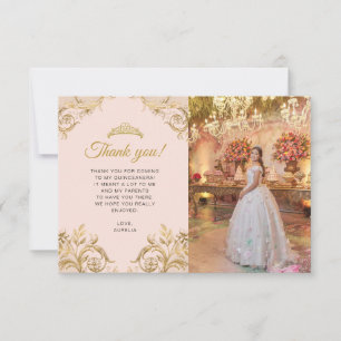 Tarjeta Pequeña PRESUPUESTO Elegante Rubor Rosa Oro Foto Quinceañe