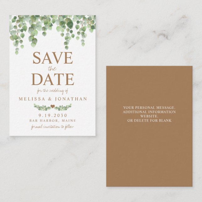 Tarjeta Pequeña Presupuesto Eucalyptus Botanical Save The Date (Anverso / Reverso)