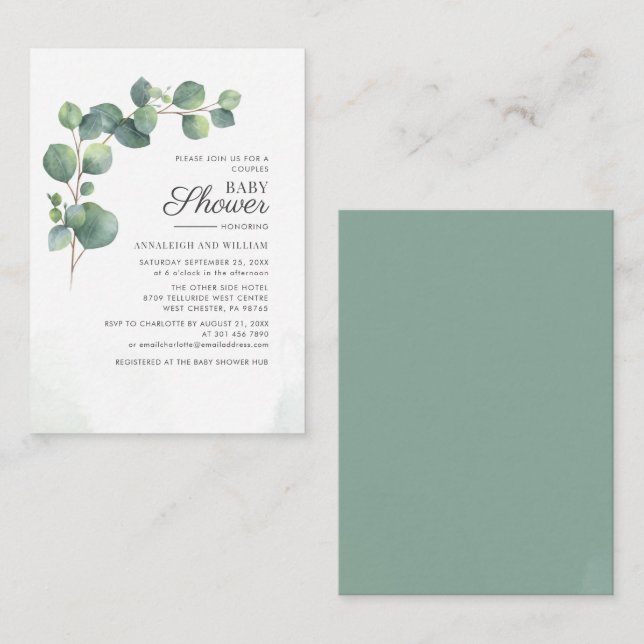 Tarjeta Pequeña Presupuesto Eucalyptus Greenery Parejas Baby Showe (Anverso / Reverso)