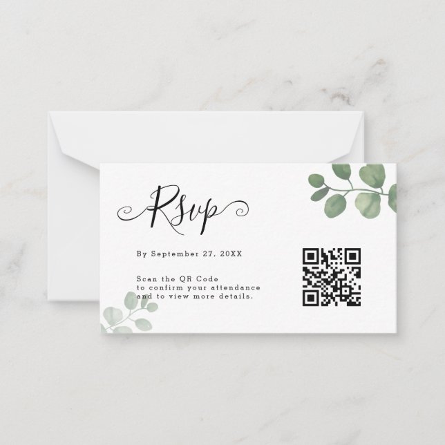 Tarjeta Pequeña PRESUPUESTO Eucalyptus sencillo Código QR Boda RSV (Anverso)