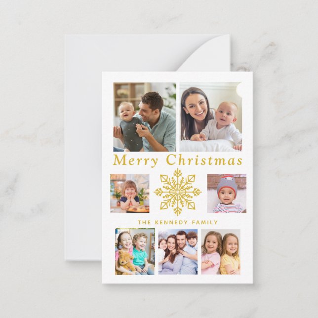 Tarjeta Pequeña Presupuesto Feliz Navidad Dorado Snowflake 7 Foto (Anverso)