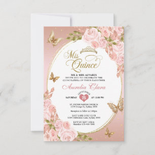 Tarjeta Pequeña PRESUPUESTO Floral Rubor Pink Gold Butfly Mis Quin