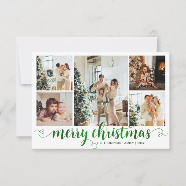 Tarjeta Pequeña PRESUPUESTO Green Merry Christmas Heart Script 5 P (Anverso)