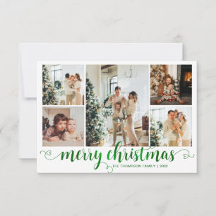 Tarjeta Pequeña PRESUPUESTO Green Merry Christmas Heart Script 5 P